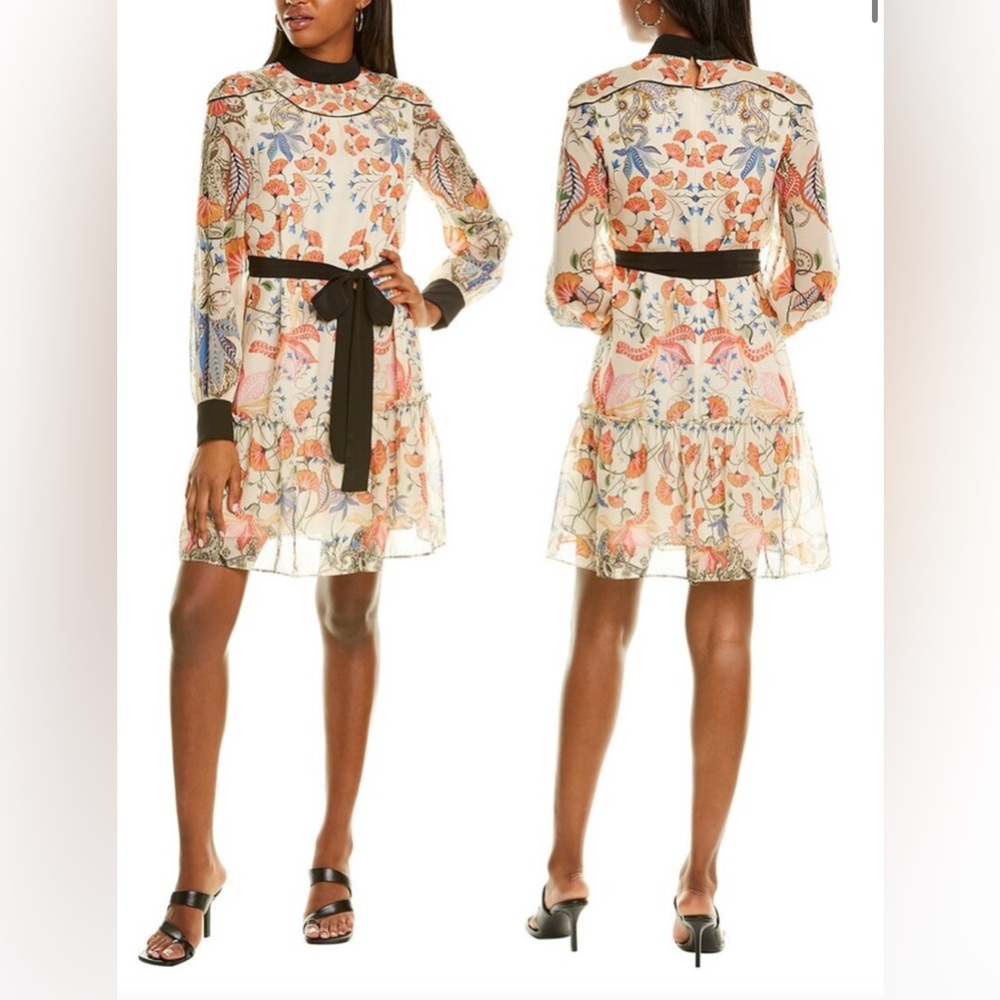 Saloni Joy B Silk dress in cream paisley, size 2, NWT